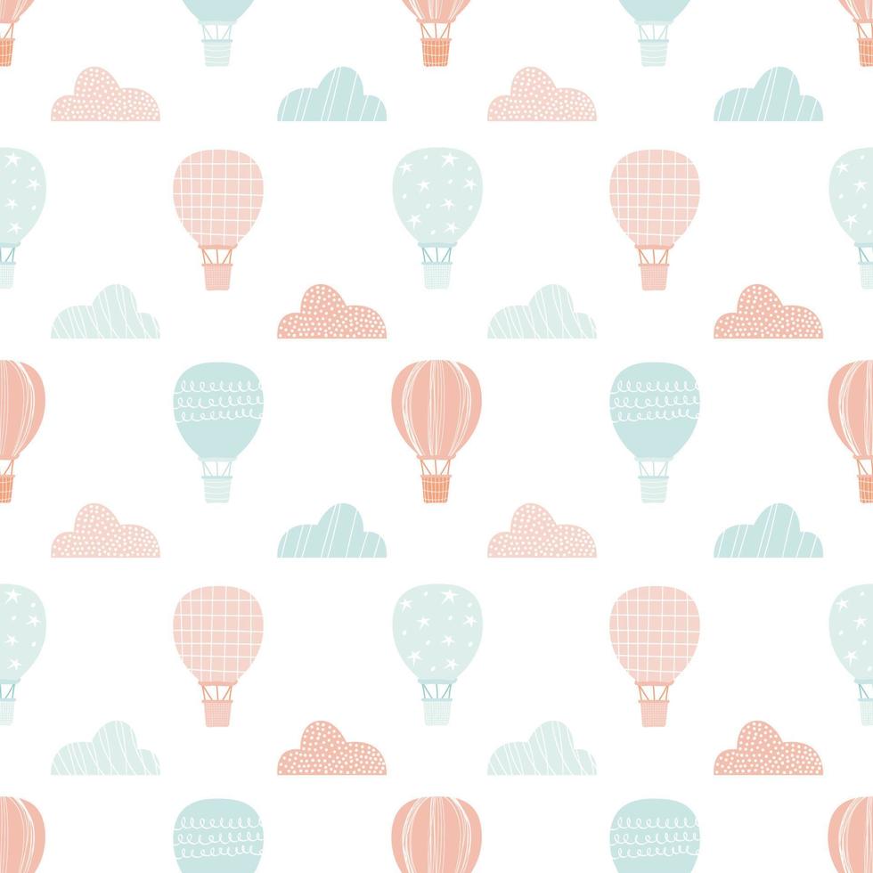 modèle de ballon. jolis nuages. arrière-plan transparent minimaliste. imprimé pour enfants. façon scandinave. palette de couleurs nues. fond blanc. illustration vectorielle, dessinée à la main vecteur