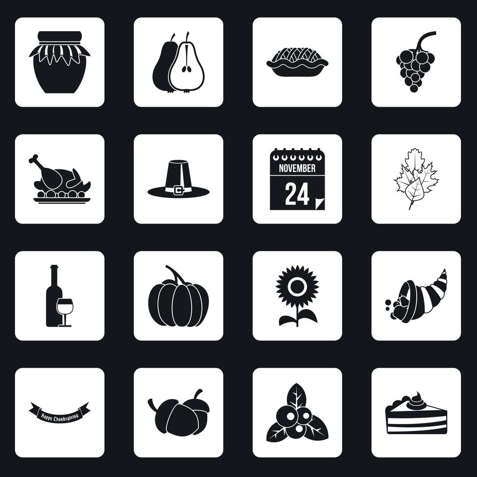 icônes de thanksgiving définies vecteur de carrés