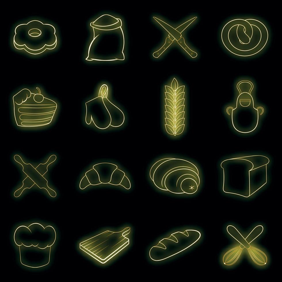 icônes de boulangerie définies vecteur néon