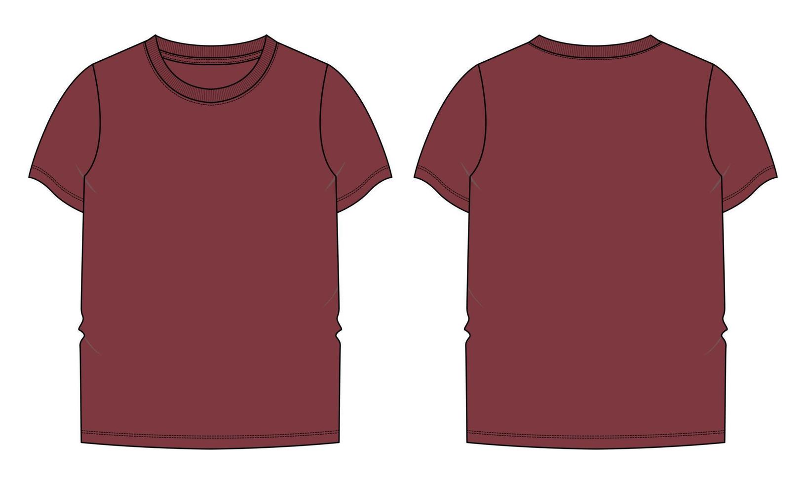 t shirt à manches courtes illustration vectorielle modèle de couleur rouge vues avant et arrière vecteur