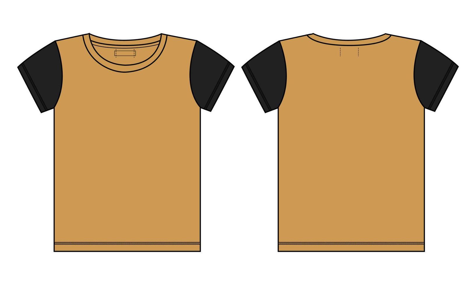 t-shirt à manches courtes de couleur bicolore mode technique croquis plat illustration vectorielle modèle de couleur jaune pour dames et bébés filles vecteur