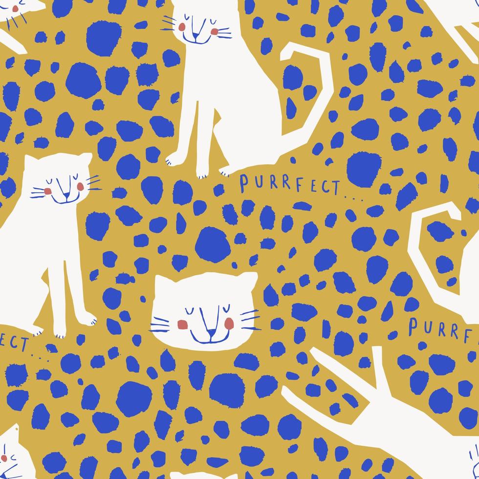 chat de dessin animé et autres motif vectoriel continu d'objet abstrait isolé sur fond jaune.