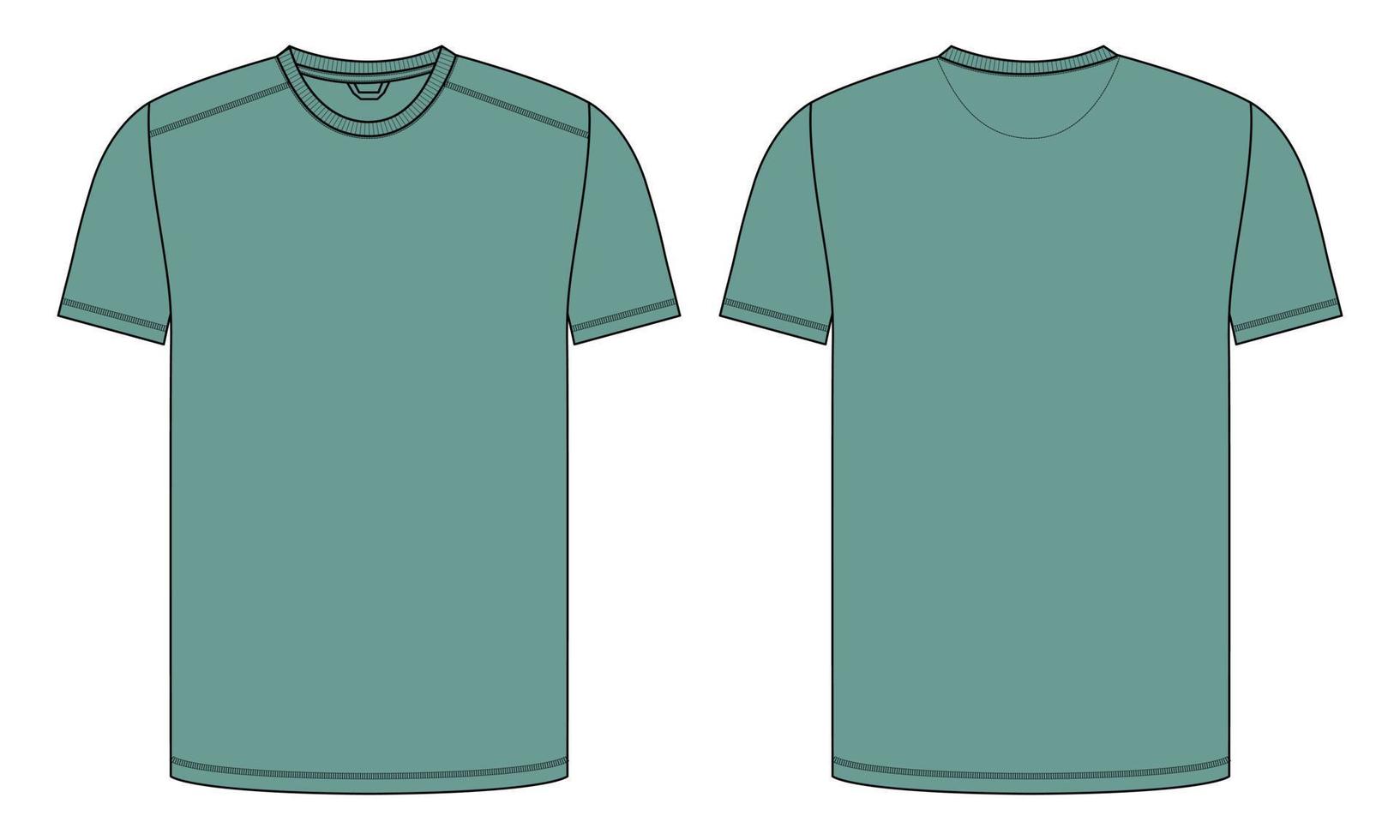 t shirt à manches courtes mode technique croquis plat illustration vectorielle modèle de couleur verte pour hommes et garçons vecteur
