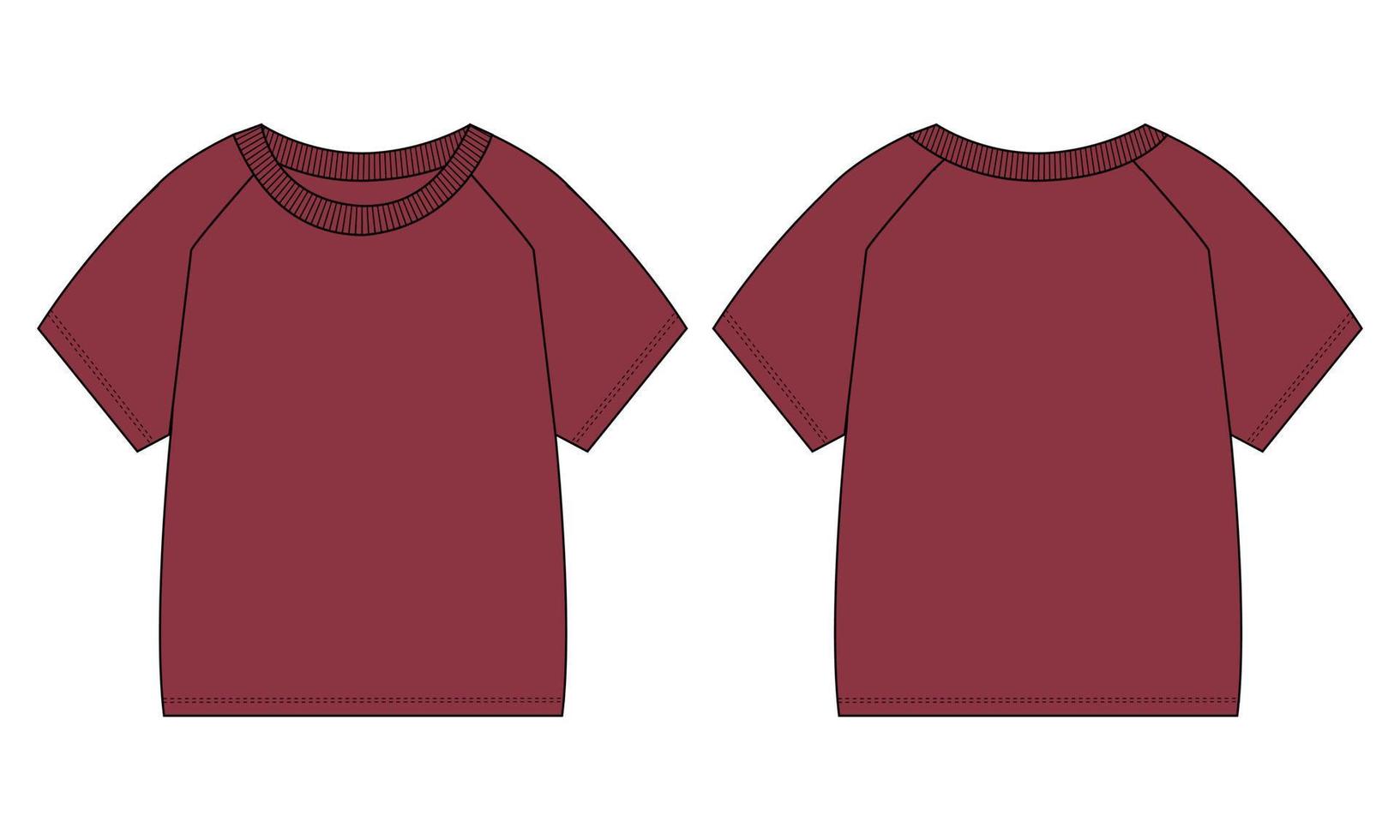 raglan manches courtes t shirt mode technique croquis plat illustration vectorielle modèle de couleur rouge pour bébés garçons vecteur