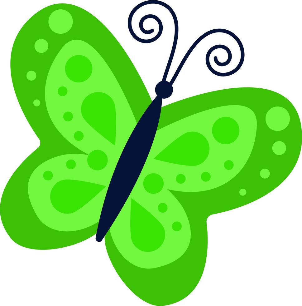 illustration lumineuse d'un papillon vert sur fond blanc, insert vectoriel, idée de logo, livres à colorier, magazines, impression sur vêtements, publicité. belle illustration de papillon. vecteur