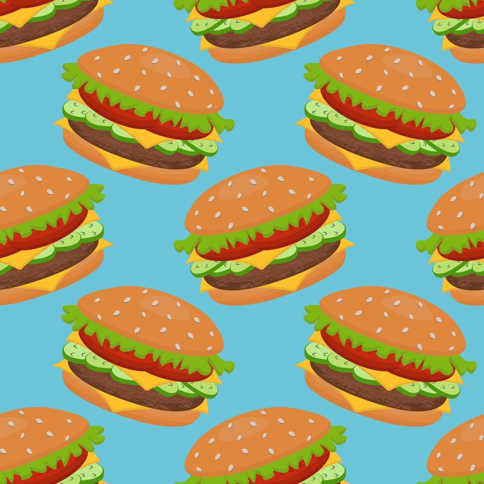 modèle sans couture de vecteur avec un hamburger. il peut être utilisé pour les textiles, les arrière-plans de sites Web, les couvertures de livres, les emballages, le papier d'emballage, les livres de cuisine, les menus de restaurants. illustration de la nourriture.