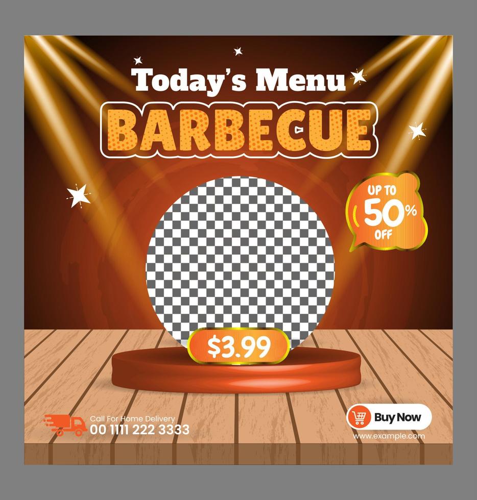 menu de nourriture barbecue et modèle de médias sociaux de restaurant vecteur