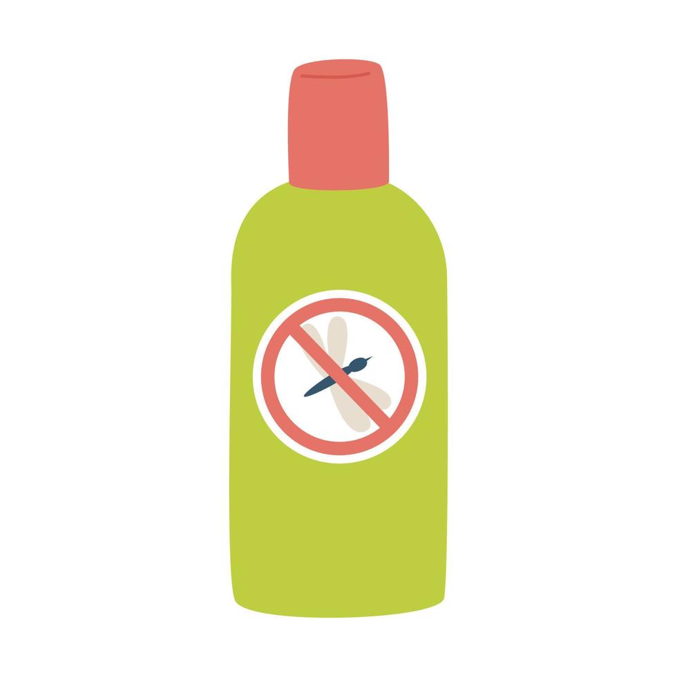 anti-moustique. spray de poche avec un moustique bloqué par un panneau d'interdiction. insecticide pour le camping, la randonnée, les voyages. illustration vectorielle plane isolée sur fond blanc. vecteur