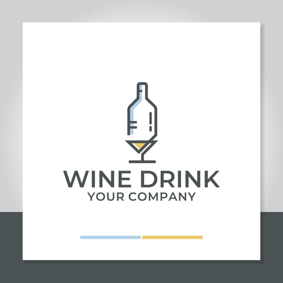 vecteur de conception de logo chevauchant une bouteille de vin et un verre. pour restaurant