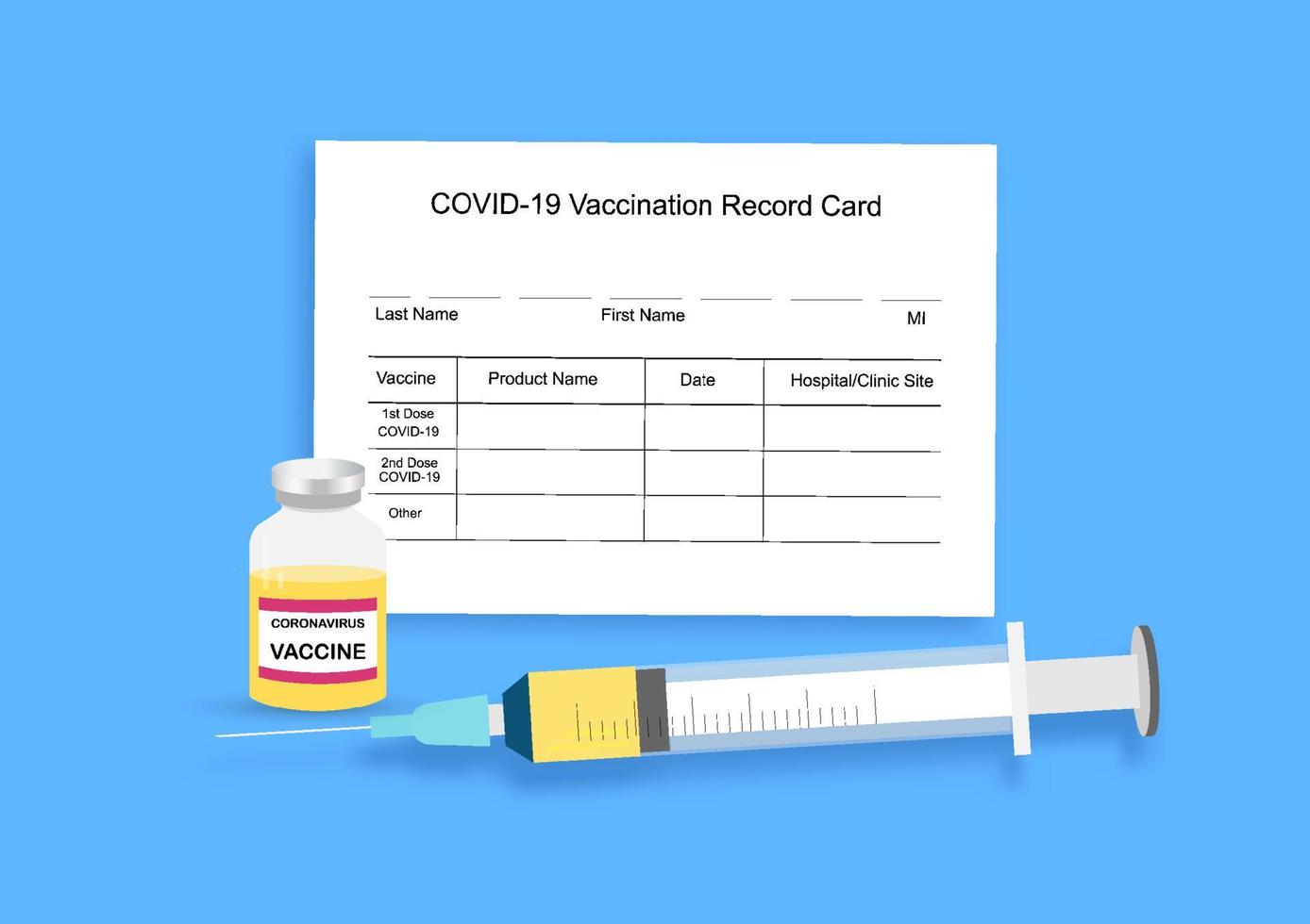 coronavirus ou vaccin covid-19 et carte de vaccination. vecteur