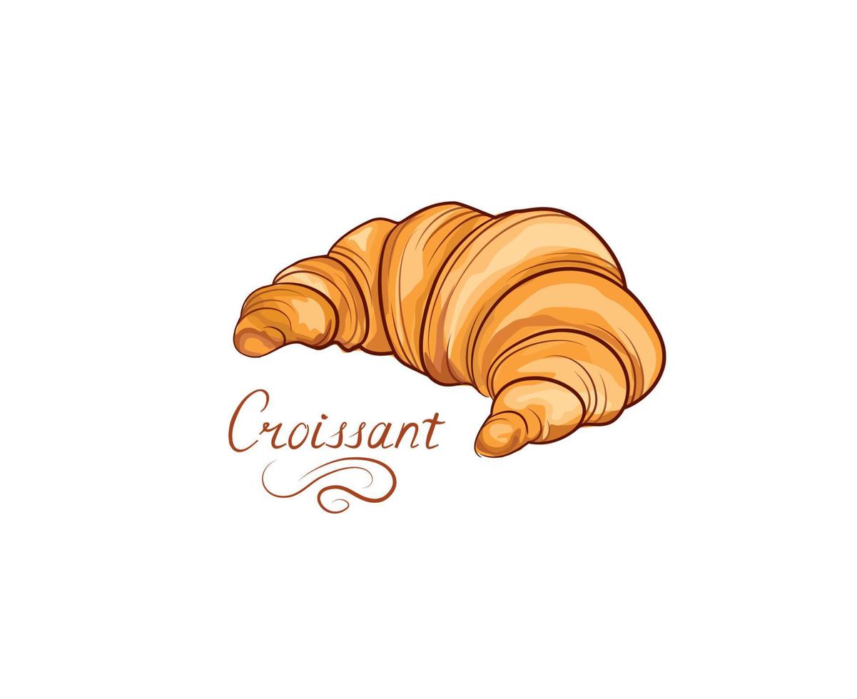 icône de la cuisine française croissant. La couleur des aliments à base de céréales dessin dessin au trait sur fond blanc vecteur