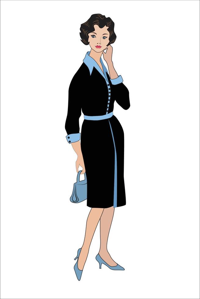 mode élégante femme habillée style années 1960. silhouette de mode vintage des années 60. élégante femme d'affaires. style vestimentaire de bureau vecteur