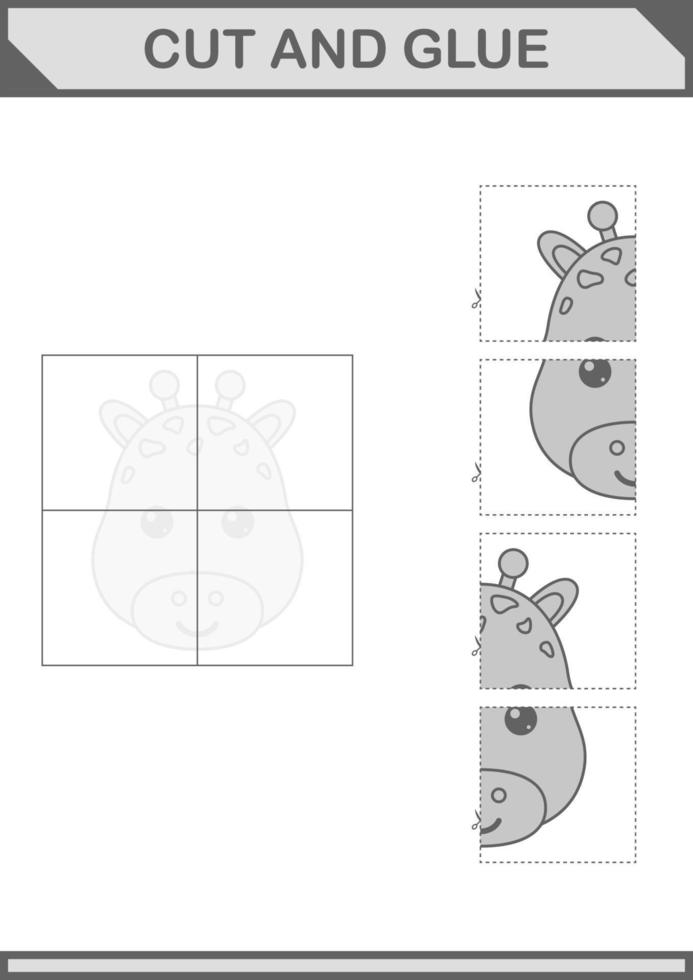 couper et coller le visage de la girafe. feuille de travail pour les enfants vecteur