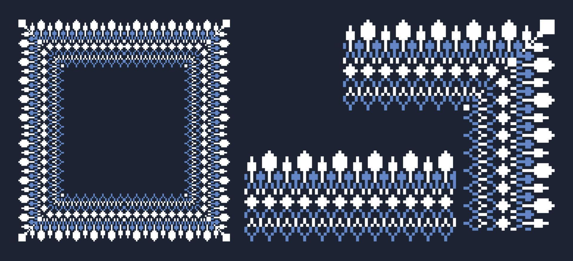 cadre en dentelle, coin et bordure avec broderie ukrainienne vyshyvanka pixel ou cadre en filigrane carré pour un design ornemental classique vecteur