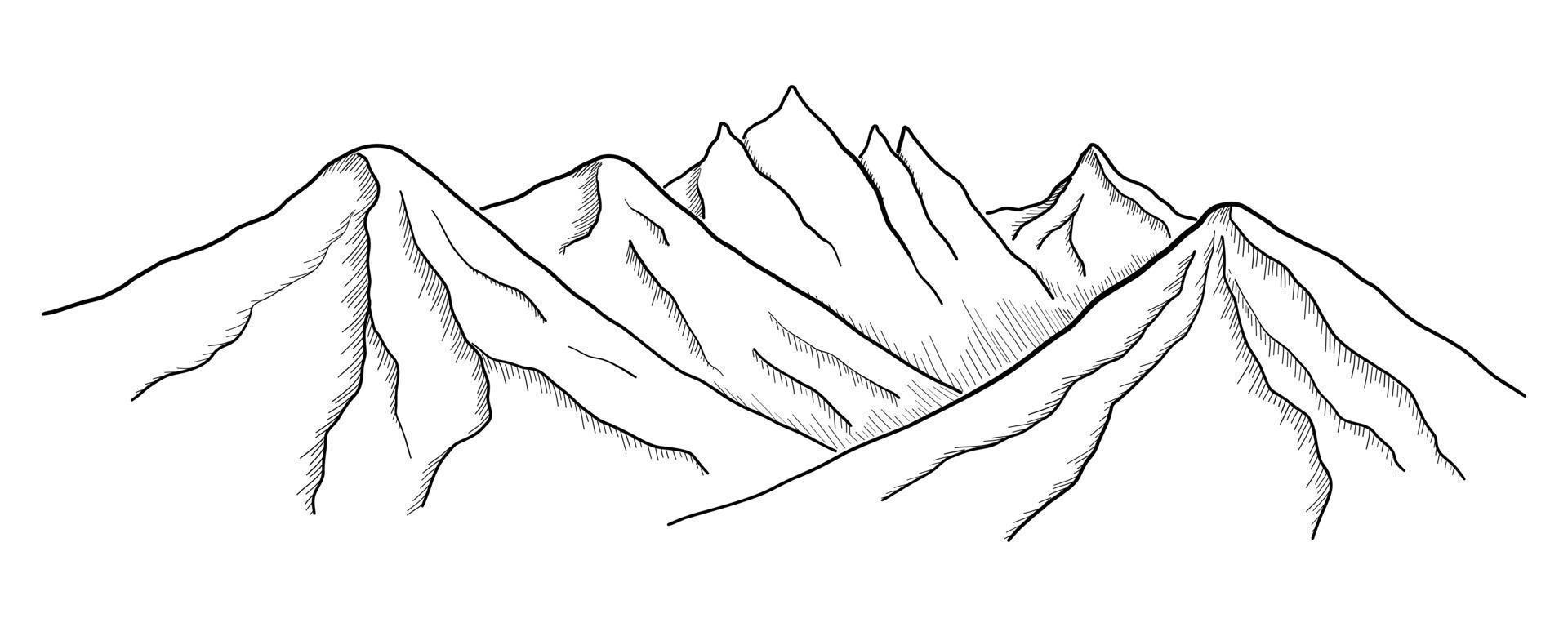 montagnes vectorielles isolées sur fond blanc. griffonnage dessin à la main vecteur