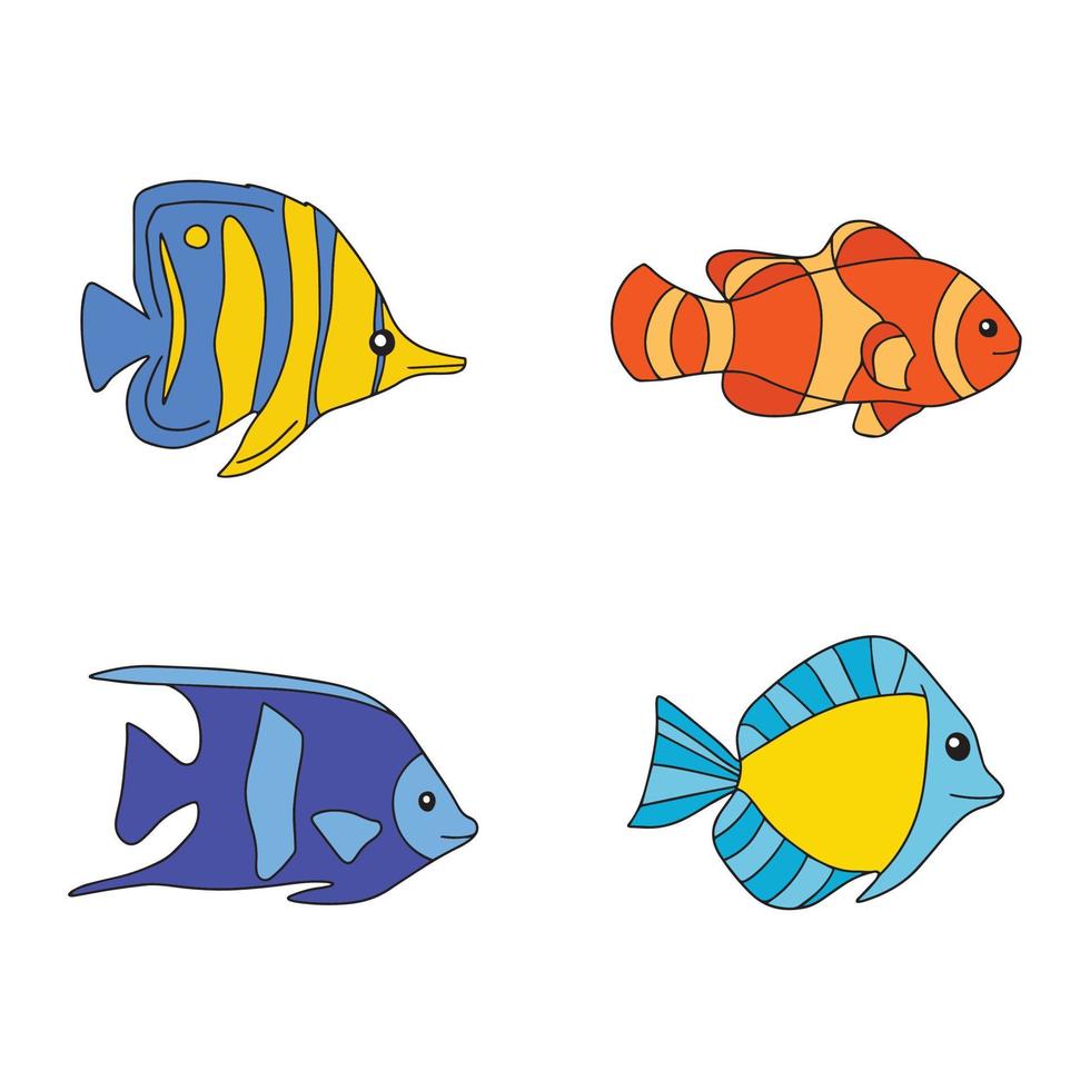 joli poisson bleu d'aquarium de mer coloré sur fond blanc. poisson animal marin. illustration de vecteur de dessin animé isolé