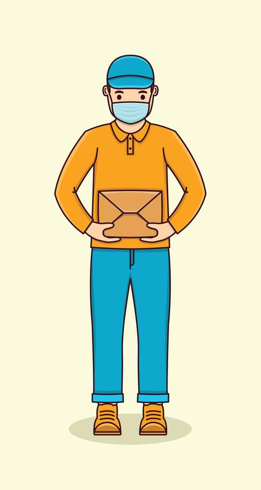 boîte de transport de livraison de courrier. illustration de livreur. vecteur