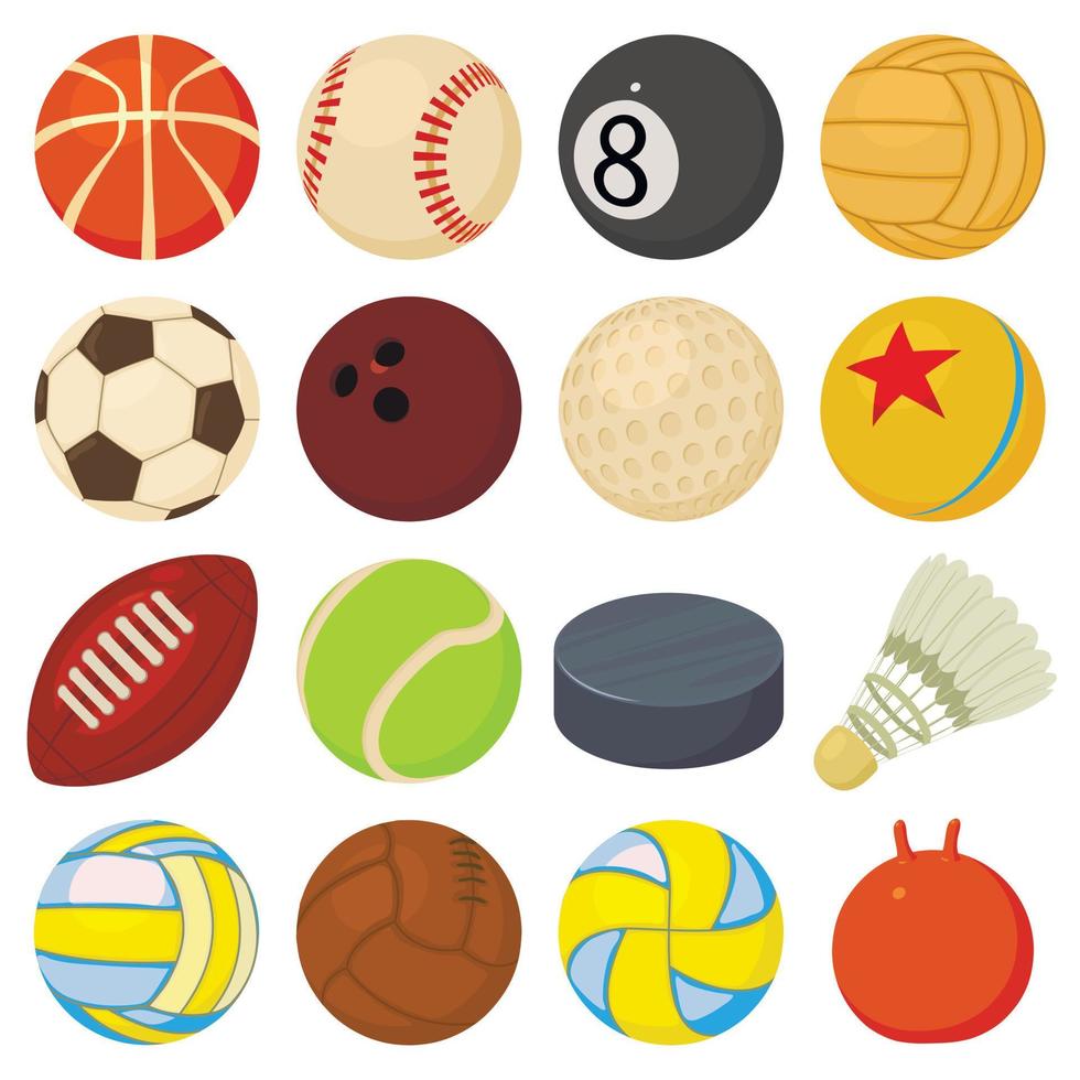 icônes de balles de sport définies types de jeu, style cartoon vecteur