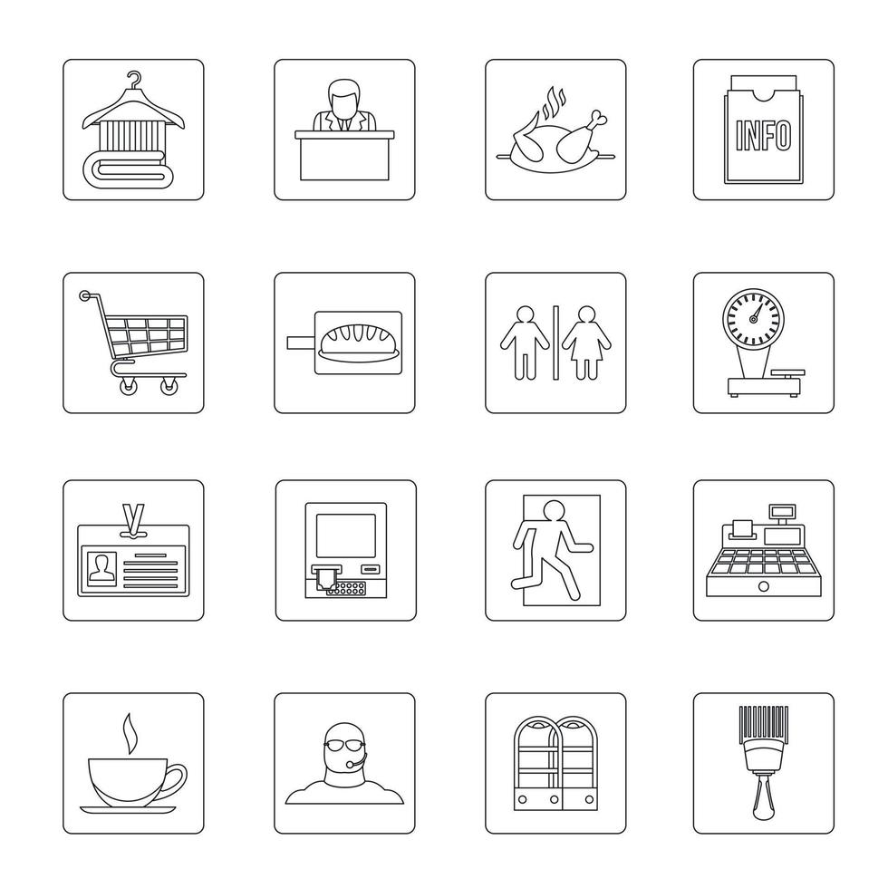 ensemble d'icônes de navigation de supermarché, style de contour vecteur