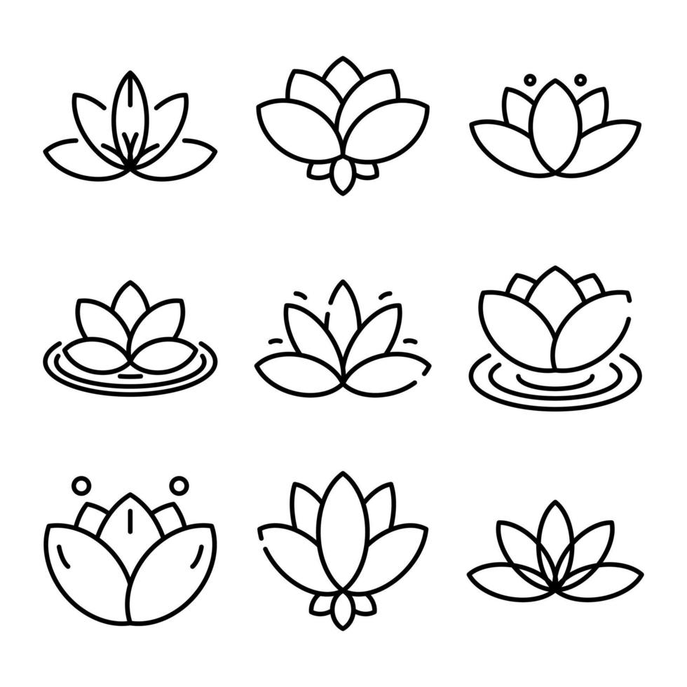 ensemble d'icônes de lotus, style de contour vecteur