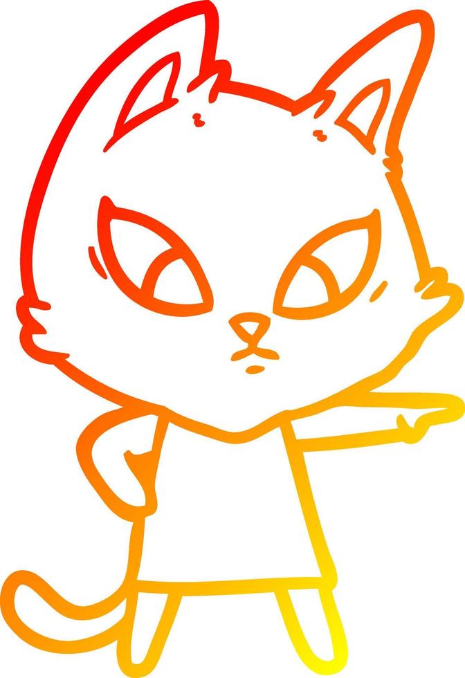 dessin de ligne de dégradé chaud chat de dessin animé confus vecteur