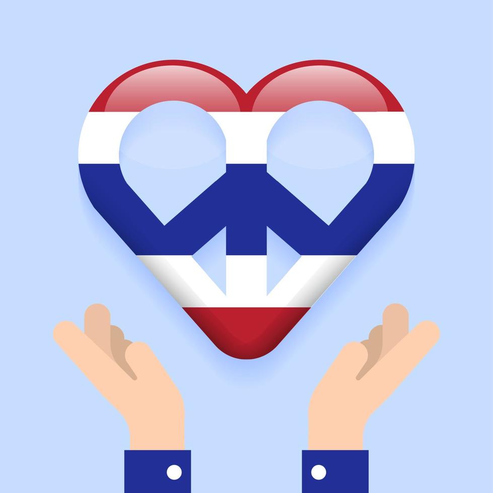 deux mains tiennent coeur symbole de signe de paix priez pour la thaïlande pays amour paisible isolé drapeau sur la main concept abstrait icône de carte 3d dessin animé illustration vectorielle vecteur