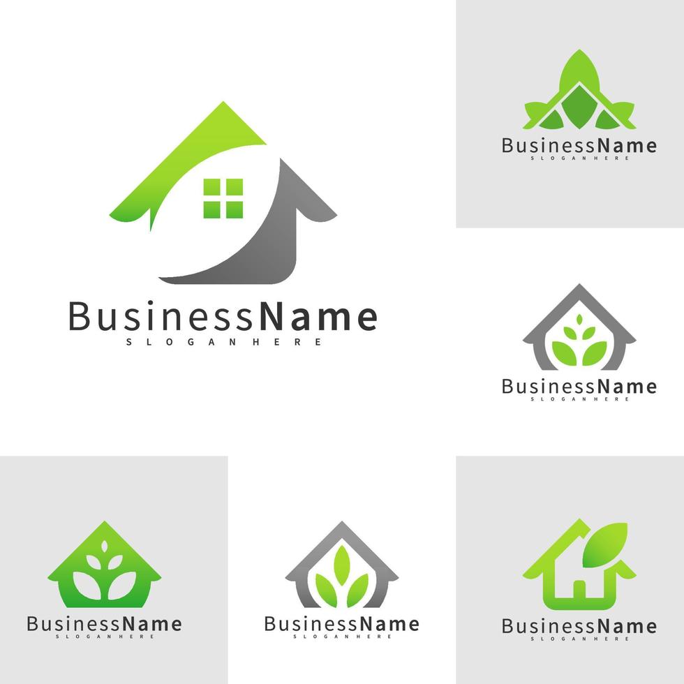 ensemble de modèle vectoriel de conception de logo de maison de nature, illustration de concepts de logo de maison de feuille.