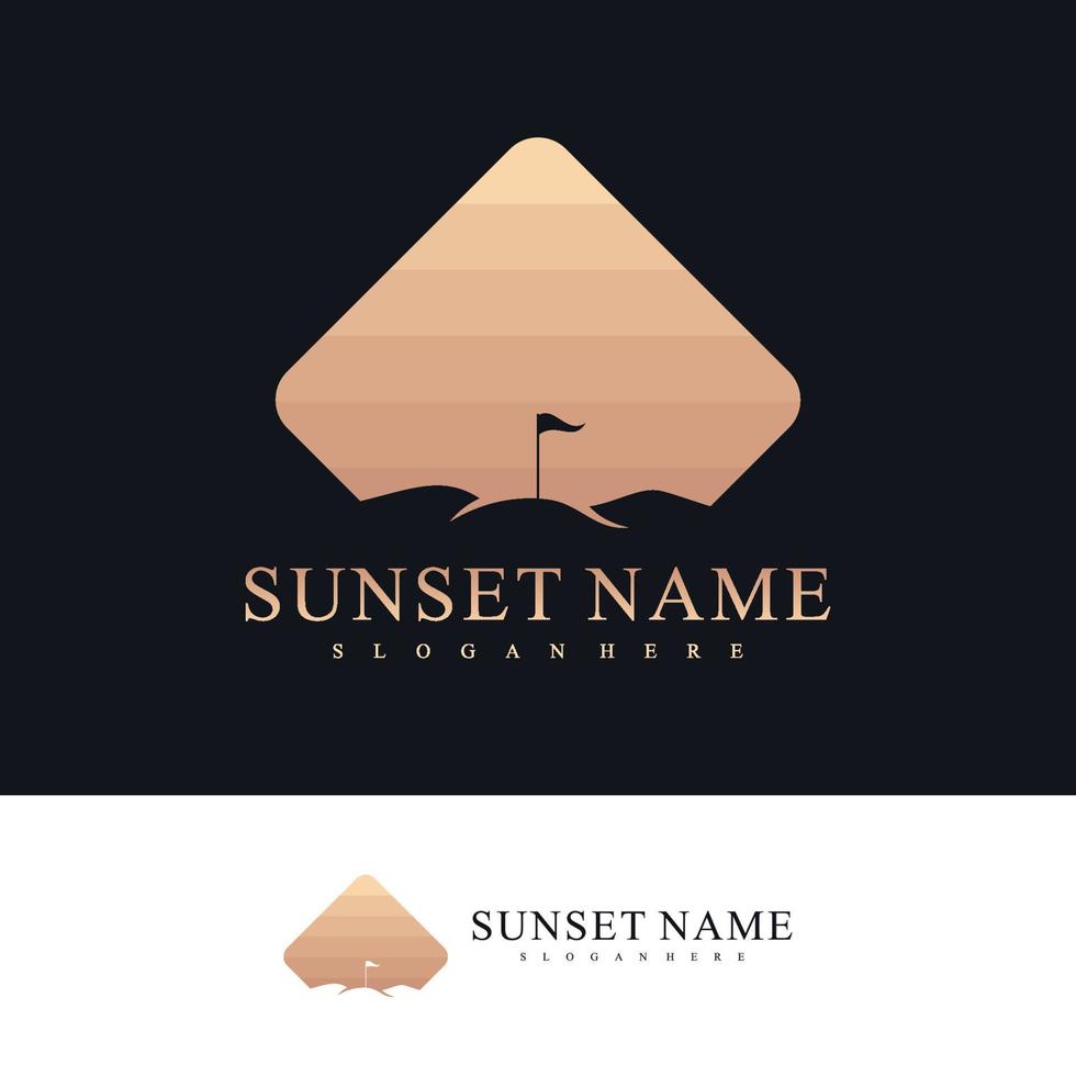 modèle vectoriel de conception de logo de monture de coucher de soleil, illustration de concepts de logo de monture de golf.