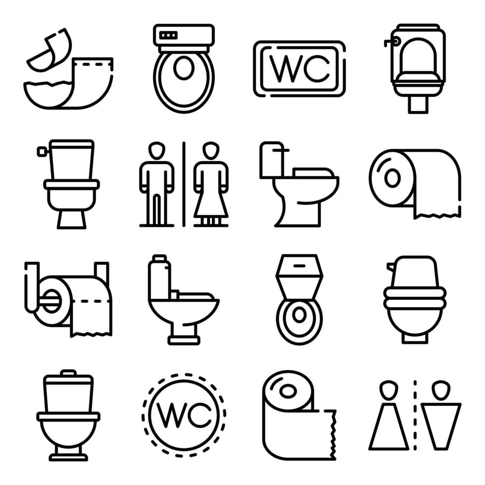 jeu d'icônes de toilettes, style de contour vecteur