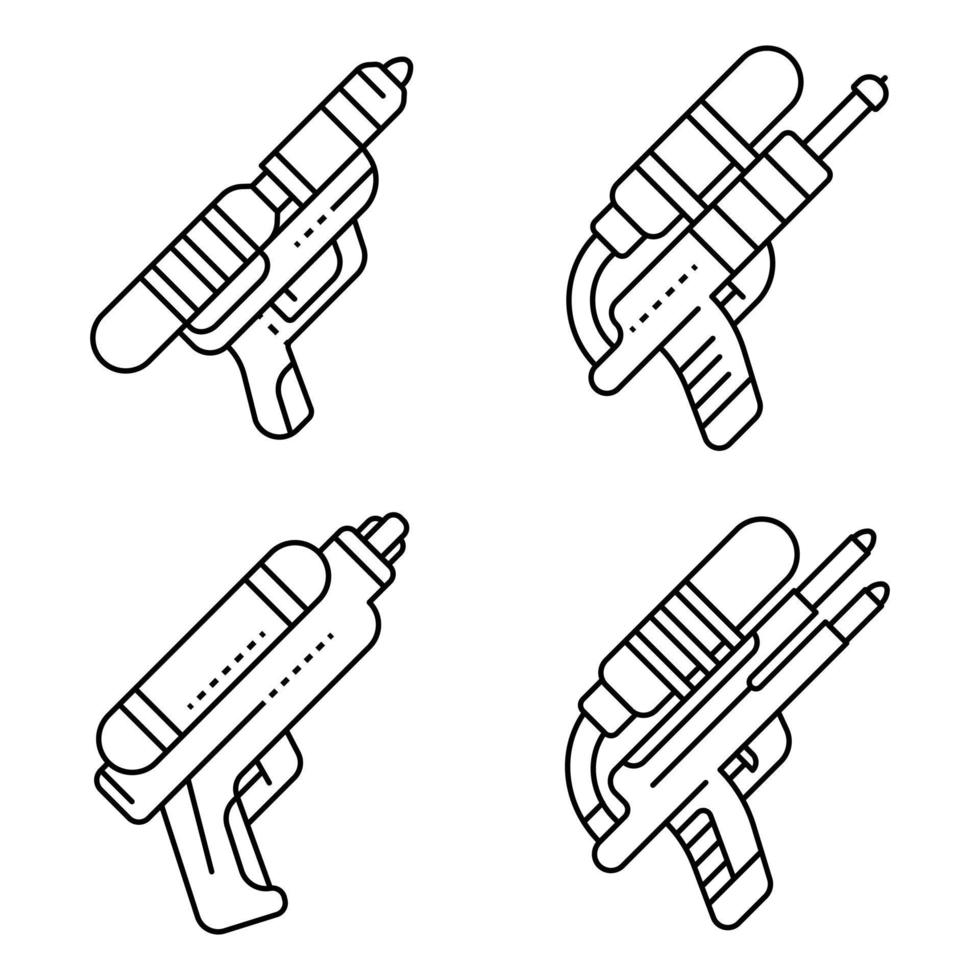 jeu d'icônes de pistolet à eau, style de contour vecteur