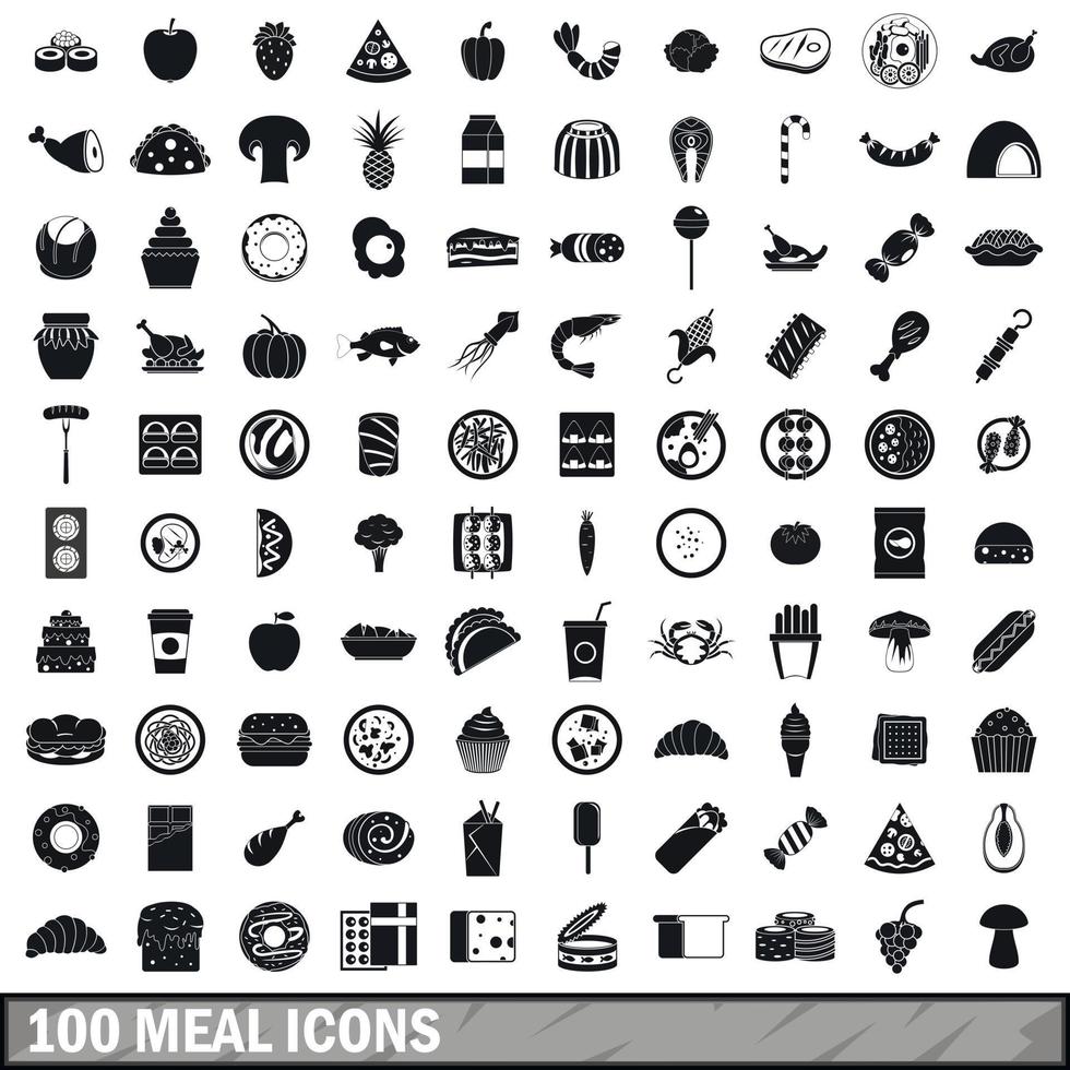 Ensemble de 100 icônes de repas, style simple vecteur