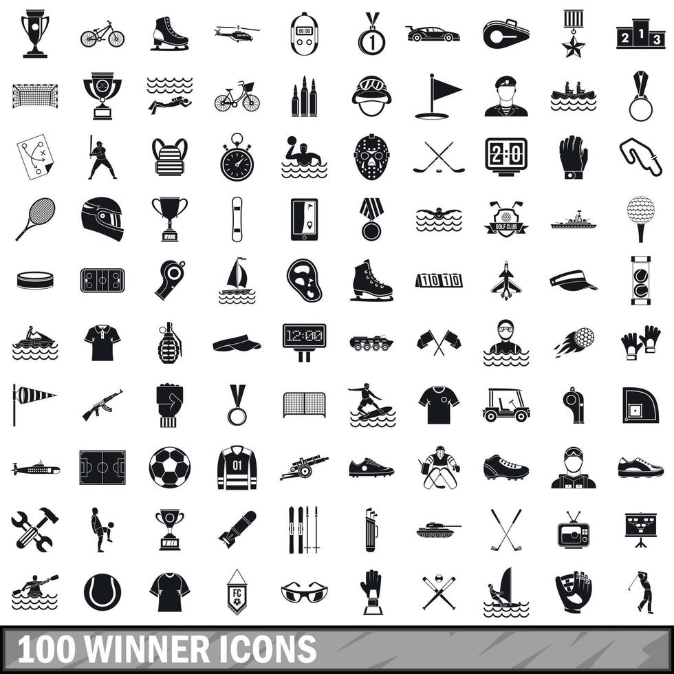 Ensemble de 100 icônes gagnantes, style simple vecteur