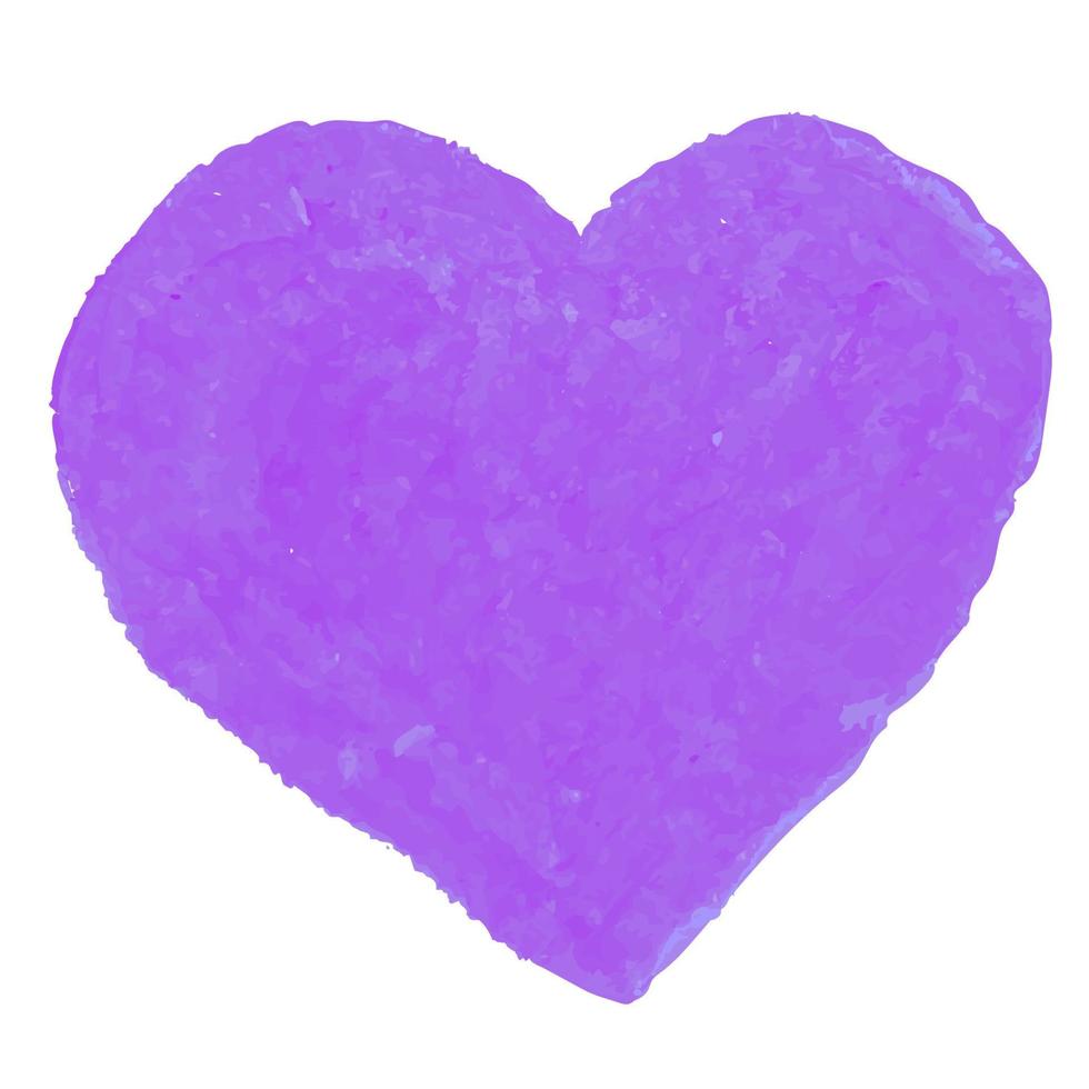 illustration colorée de vecteur de forme de coeur dessinée avec des pastels à l'huile de couleur violette. éléments de conception carte de voeux, affiche, bannière, publication sur les réseaux sociaux, invitation, vente, brochure