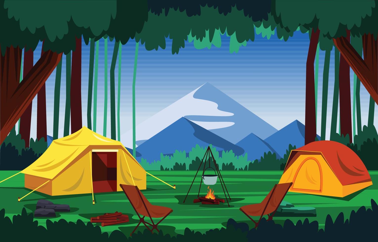tente de camp d'été en plein air montagne nature aventure vacances vecteur
