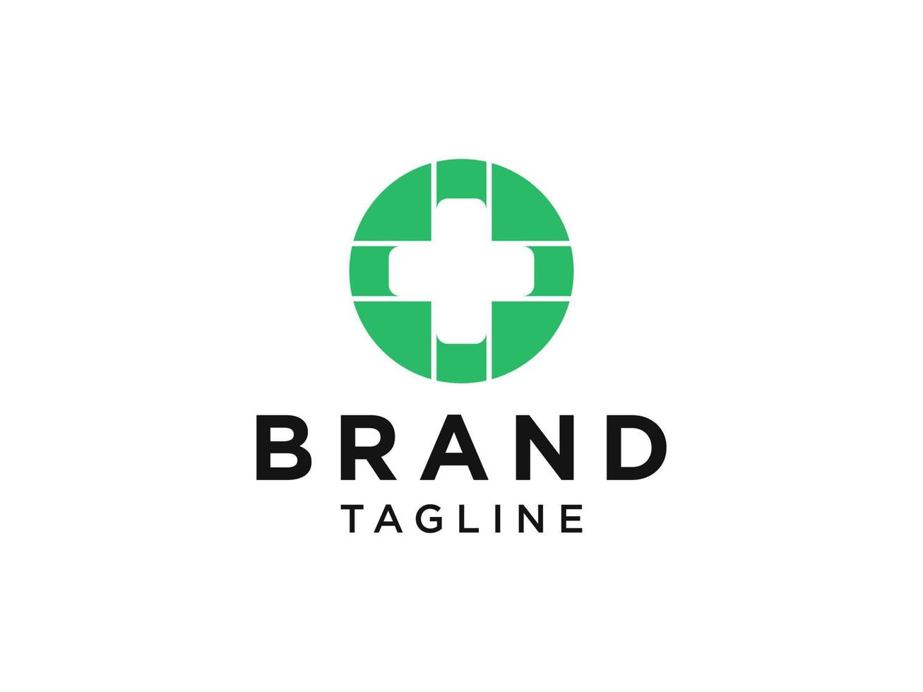 symbole de soins de santé de logo médical. signe de croix blanche espace négatif avec origami cercle vert isolé sur fond blanc. élément de modèle de conception de logo vectoriel plat.