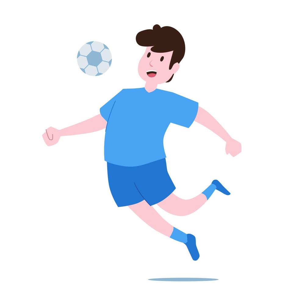 joueur de football ou de football contrôlant le ballon en l'air avec un cap pour l'entraînement ou le jeu d'attaque vecteur