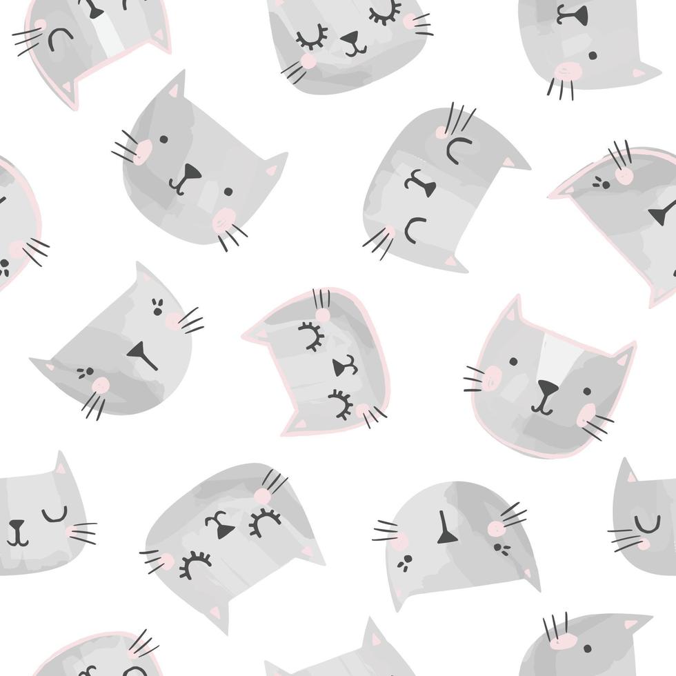 motif vectoriel de chat avec des visages de chat peints à la main. illustration d'impression transparente pour les enfants.