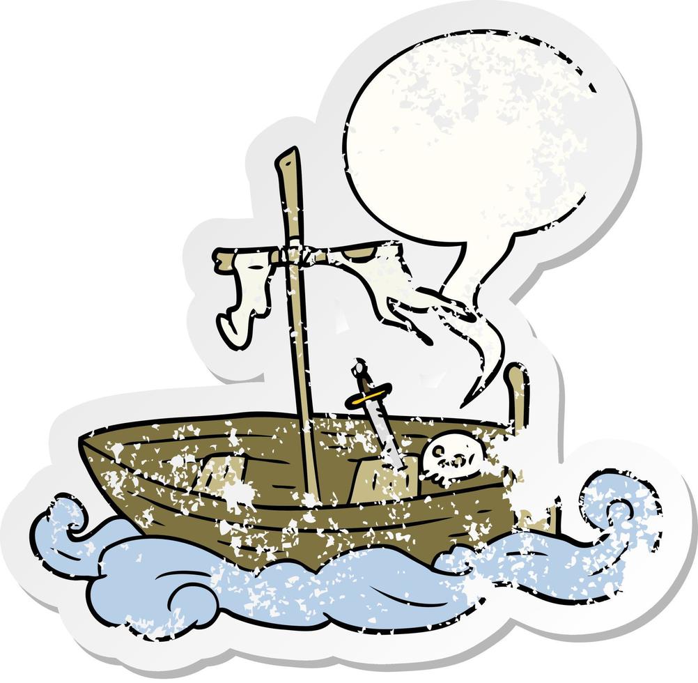 dessin animé vieux bateau naufragé et bulle de dialogue autocollant en détresse vecteur
