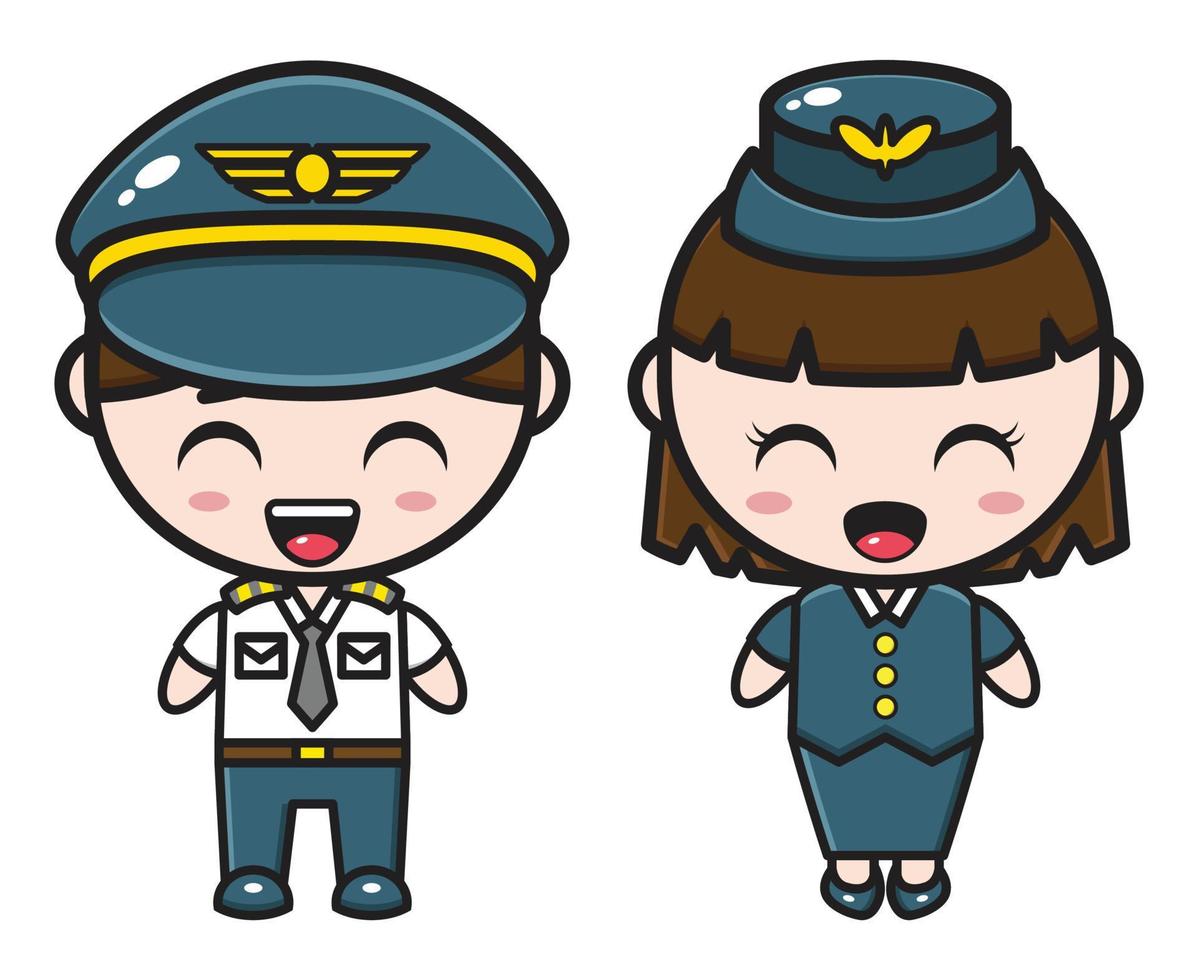 illustration de couple de dessin animé mignon portant l'uniforme de vol vecteur