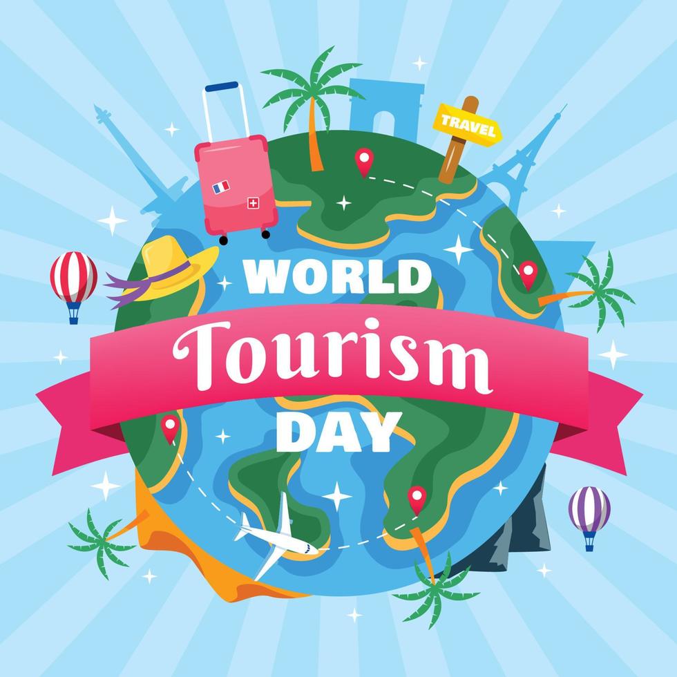 concept de dessin animé de la journée mondiale du tourisme vecteur