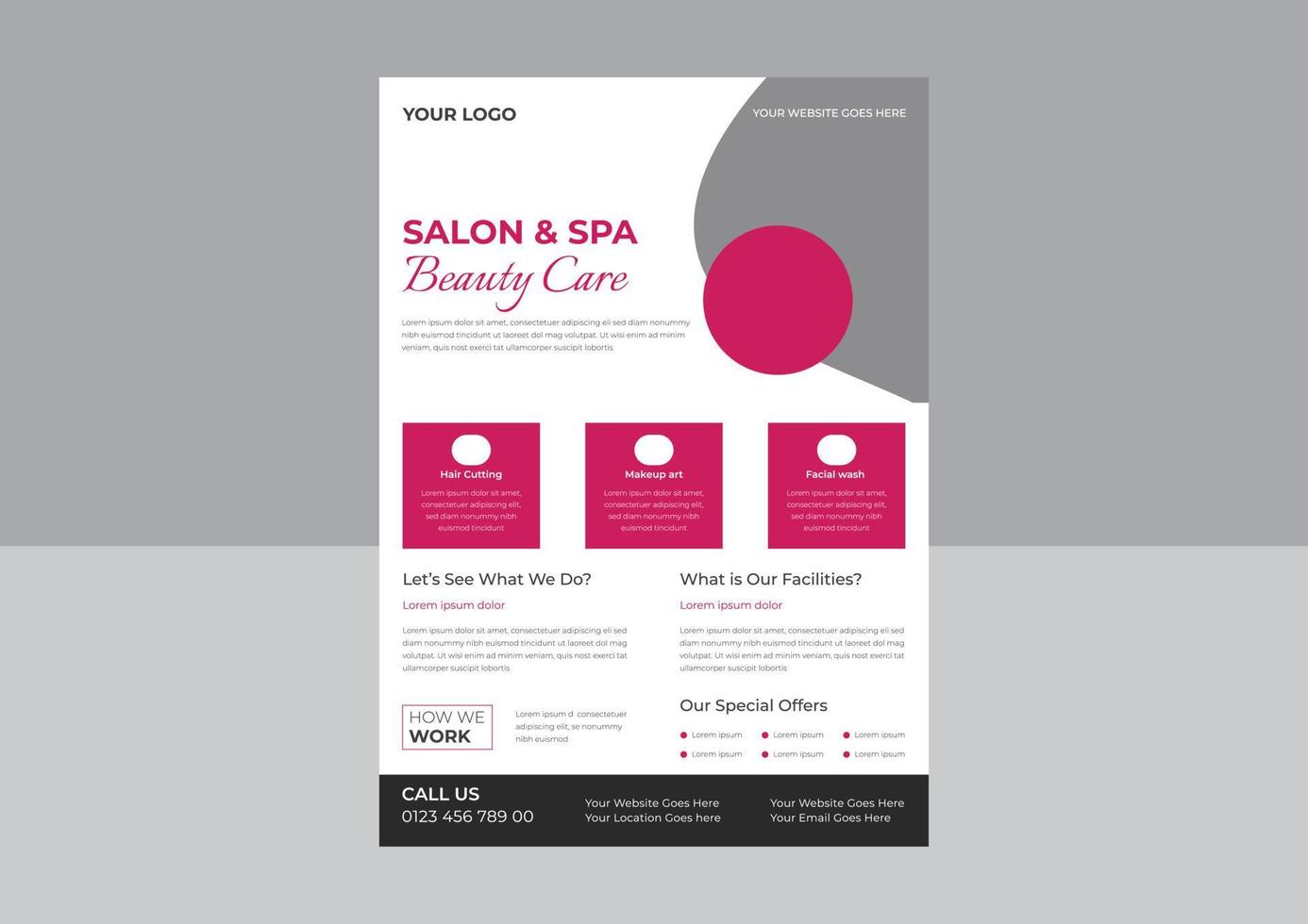 flyer beauté et modèle de flyer spa. affiche modifiable, couverture de brochure pour entreprise de spa de beauté, dépliant de salon de coiffure spa de soins de beauté format a4 modifiable. vecteur