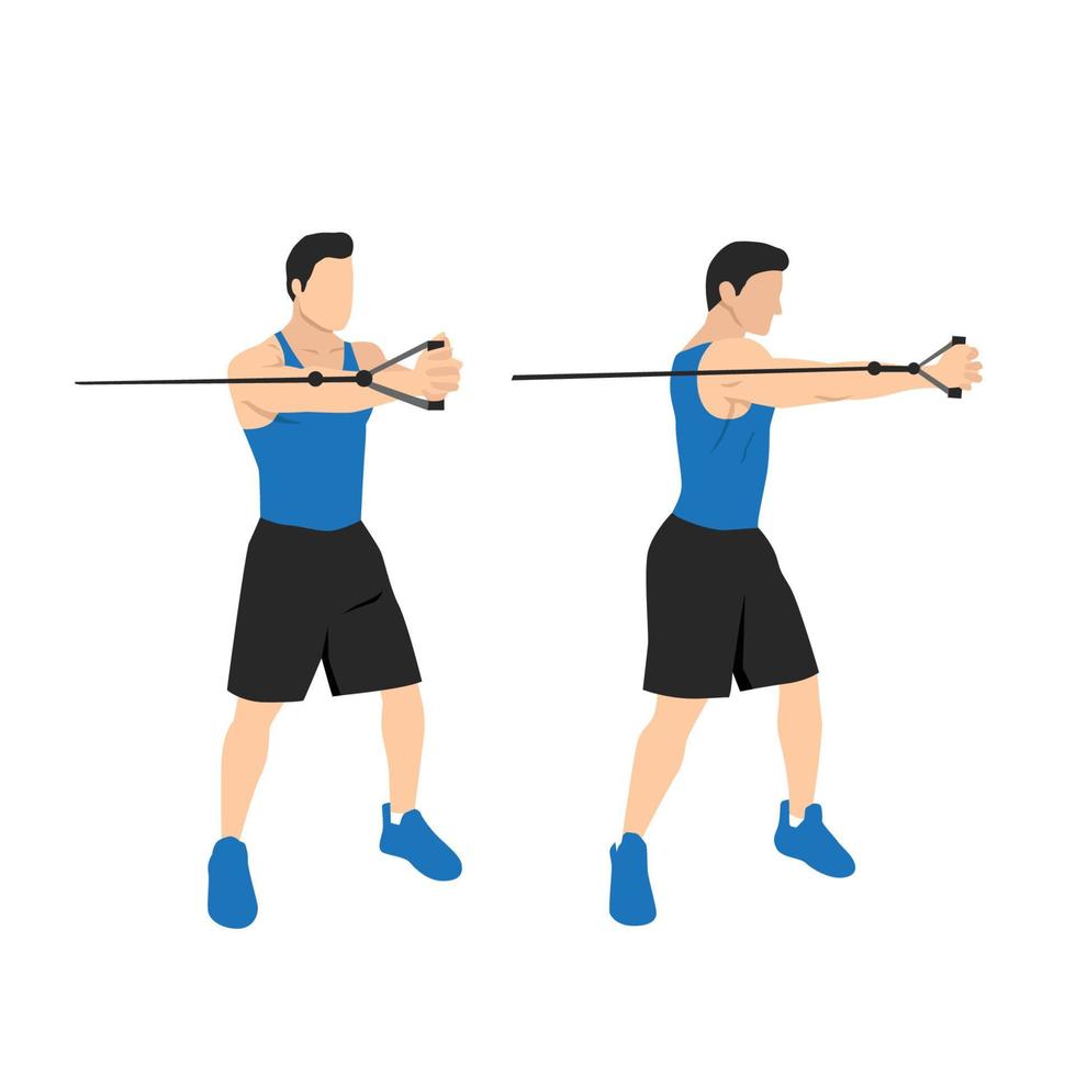 homme faisant la rotation du noyau du câble. exercice abdominaux. illustration de vecteur plat isolé sur fond blanc.