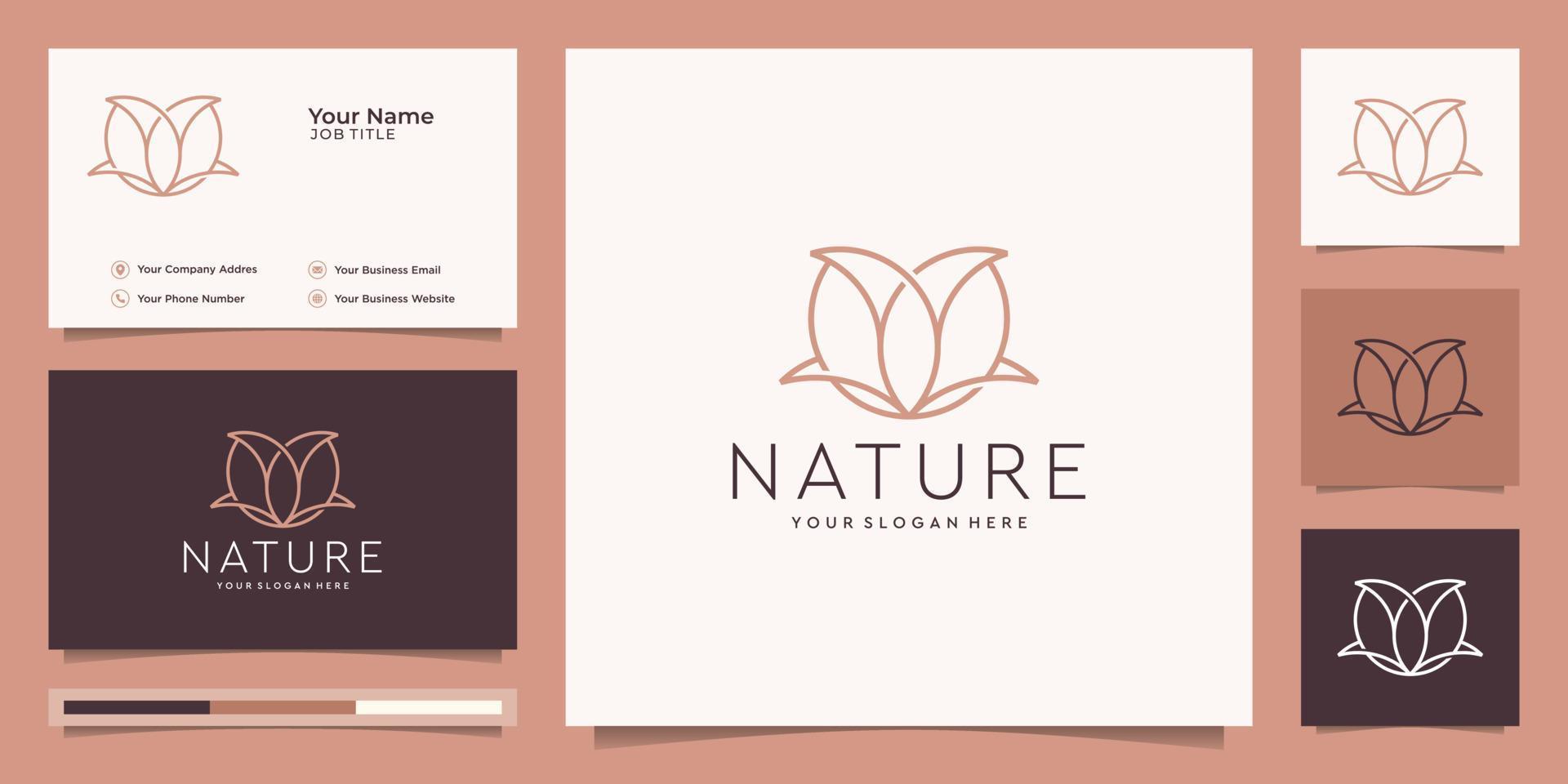 création de logo de fleur avec style d'art en ligne. les logos peuvent être utilisés pour le spa, le salon de beauté, la décoration, la boutique. et vecteur premium de carte de visite