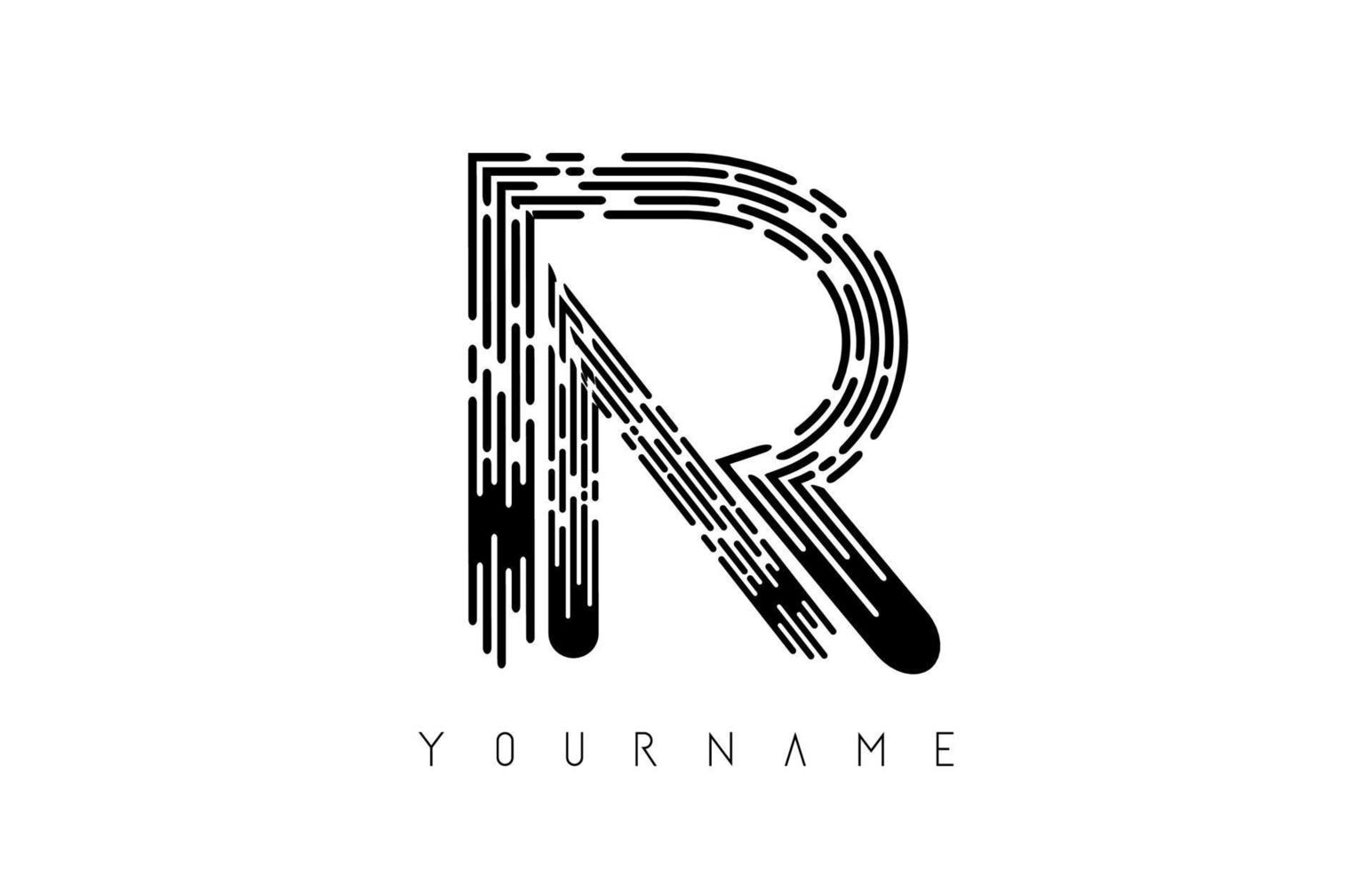 concept de logo de lettre r noir. monogramme monochrome minimaliste créatif avec lignes et motif d'empreintes digitales. vecteur