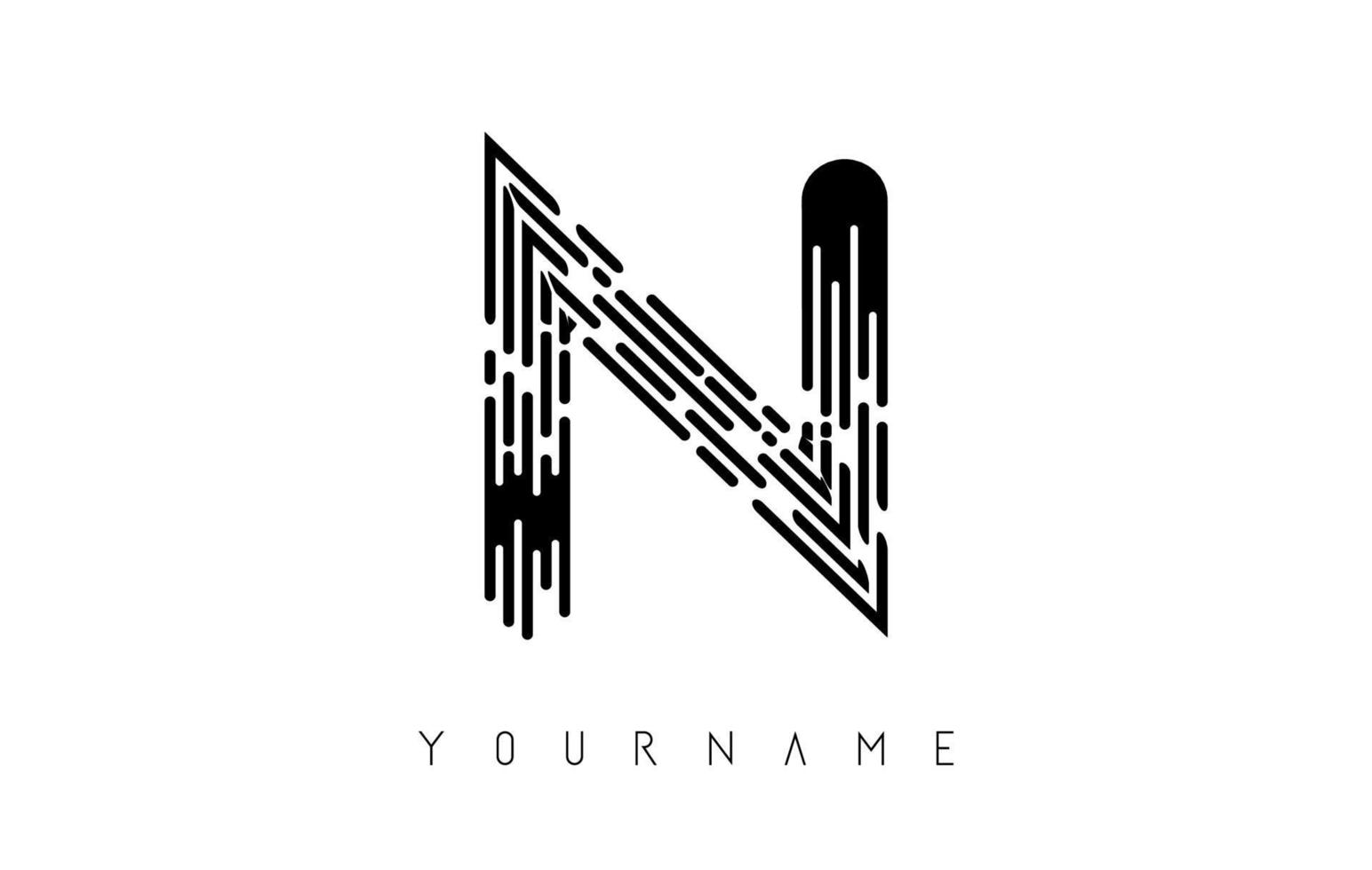concept de logo noir n lettre. monogramme monochrome minimaliste créatif avec lignes et motif d'empreintes digitales. vecteur