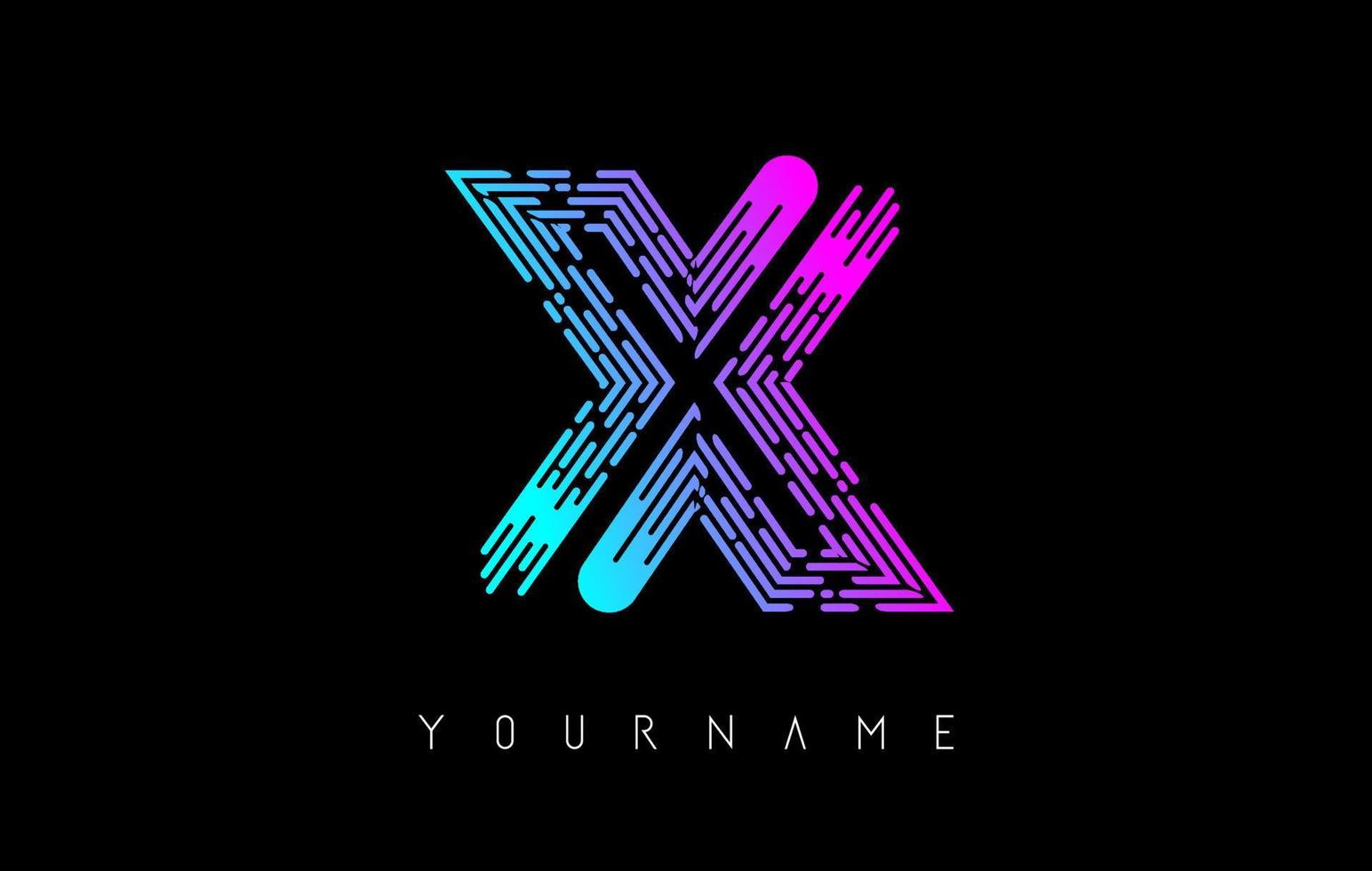 concept de logo de lettre x rose et bleu vibrant. monogramme monochrome minimaliste créatif avec lignes et motif d'empreintes digitales. vecteur