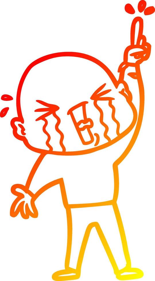 ligne de gradient chaud dessin dessin animé homme chauve qui pleure vecteur