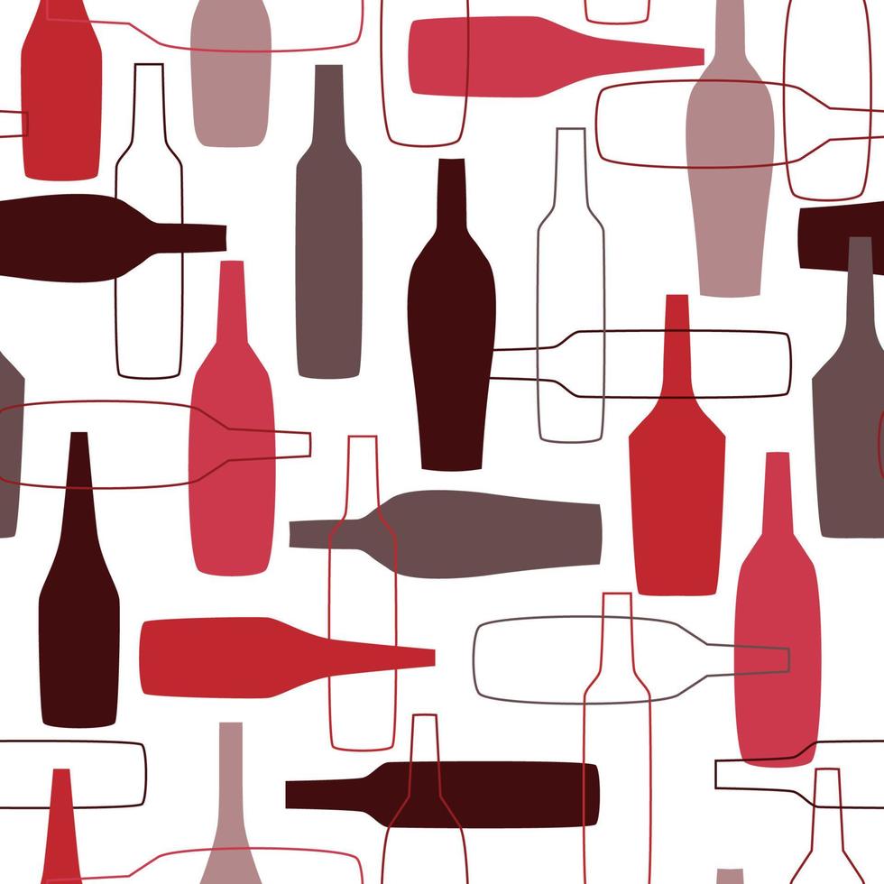 modèle sans couture moderne abstrait avec des silhouettes de bouteilles de vin de différentes formes. ustensiles à boire transparents. graphiques vectoriels. vecteur