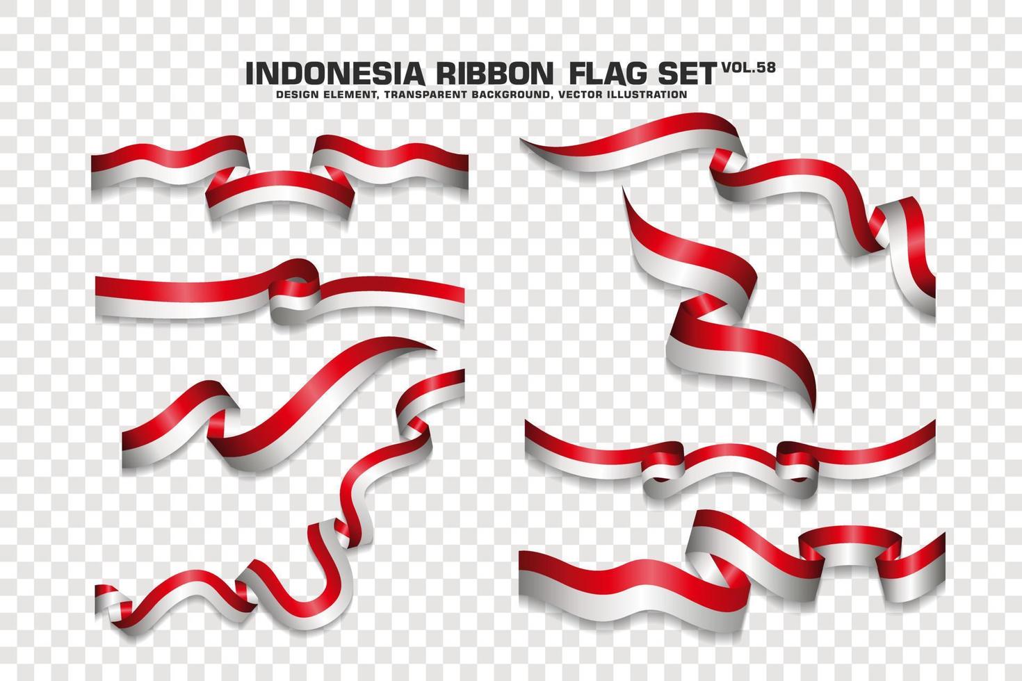 ensemble de drapeaux de ruban indonésien, conception d'éléments, style 3d. illustration vectorielle vecteur