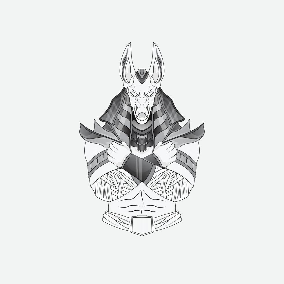 conception de tatouage de dieu égyptien anubis noir et blanc vecteur